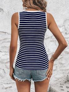 SHEIN LUNE Áo khoác và áo lót dành cho xe tăng nữ Nút Sọc Giải trí - Màu xanh hải quân - Xem 2