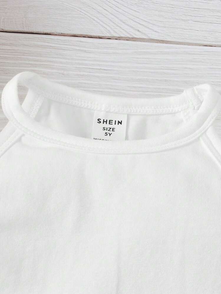 Young Girl Slogan Print Knitted Casual Halter Top - White - View 4