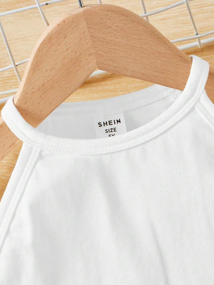 Young Girl Slogan Print Knitted Casual Halter Top - White - View 6