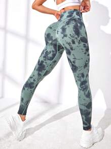 Leggings deportivos de tie dye de cintura ancha - Multicolor - Ver 1