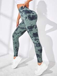 Leggings deportivos de tie dye de cintura ancha - Multicolor - Ver 2