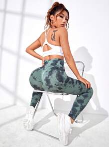 Leggings deportivos de tie dye de cintura ancha - Multicolor - Ver 3