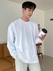 DAZY 男士素色落肩T恤 - 白色 - 查看 2