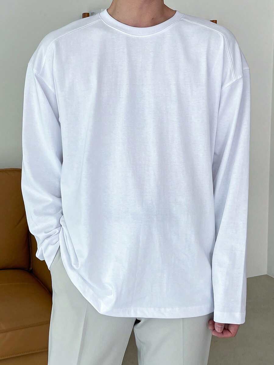 DAZY 男士素色落肩T恤 - 白色 - 查看 1