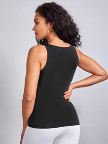 Yoga Basic Solid Scoop Neck Sports Tank Top - Black - View 2