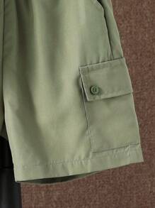 SHEIN 男大童翻蓋口袋襯衫和短褲不帶T恤 - 軍綠色 - 查看 4