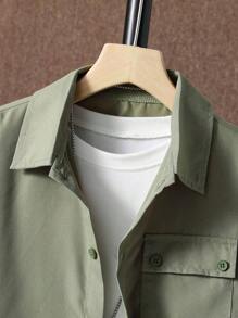 SHEIN 男大童翻蓋口袋襯衫和短褲不帶T恤 - 軍綠色 - 查看 5