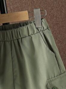 SHEIN 男大童翻蓋口袋襯衫和短褲不帶T恤 - 軍綠色 - 查看 6