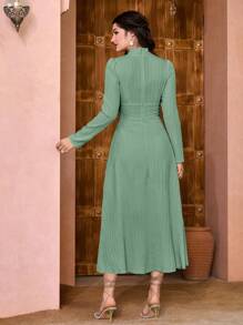 Modelyn Solid V Neck Ruched Waist Dress