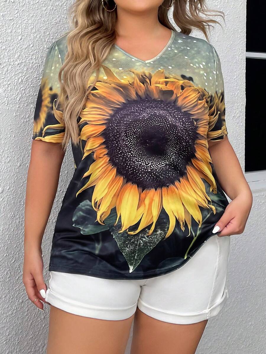 EMERY ROSE Hơn In hoa Sunflower Áo thun - Nhiều màu - Xem 1