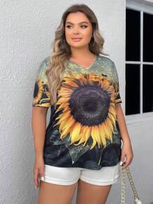 EMERY ROSE Hơn In hoa Sunflower Áo thun - Nhiều màu - Xem 3