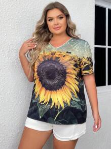 EMERY ROSE Hơn In hoa Sunflower Áo thun - Nhiều màu - Xem 4