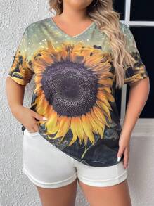 EMERY ROSE Hơn In hoa Sunflower Áo thun - Nhiều màu - Xem 5