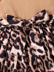 SHEIN Young Girl Leopard Print Ruffle Trim Dress & Hat Summer Holiday - Multicolor - View 3