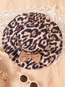 SHEIN Young Girl Leopard Print Ruffle Trim Dress & Hat Summer Holiday - Multicolor - View 4