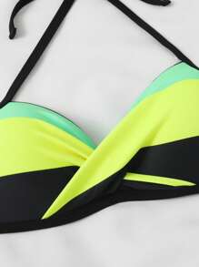 SHEIN Swim 條紋扭結挺立夏季沙灘比基尼套裝 - 彩色 - 查看 5