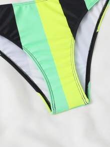 SHEIN Swim 條紋扭結挺立夏季沙灘比基尼套裝 - 彩色 - 查看 6