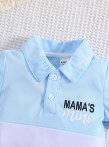 SHEIN Playful Pals 男婴夏季休闲字母印花撞色 Polo 领连体衣