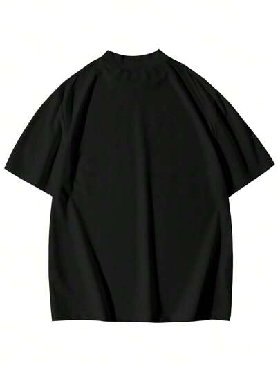 GymBeat Homens Plus Size Carta Bordado Mock Neck Casual Manga Curta Tee, Para Sair