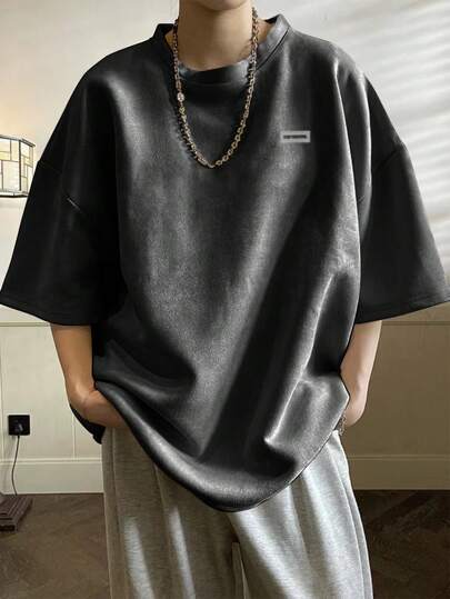 Claim Dot 男士大碼字母補丁細節落肩T恤