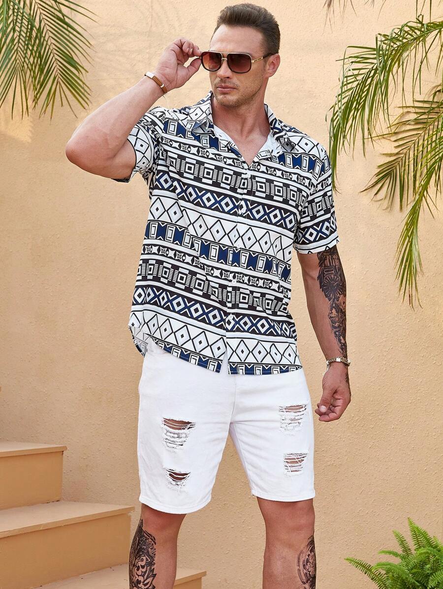 Manfinity Homme Men Plus Geo Print Shirt Without Tee - Multicolor - View 1