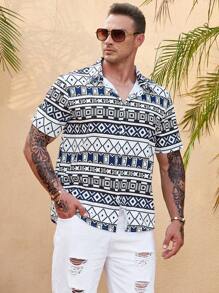 Manfinity Homme Men Plus Geo Print Shirt Without Tee - Multicolor - View 5