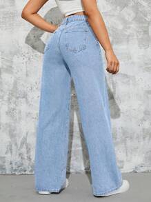 SHEIN ICON High Waist Wide Leg Jeans - Light Wash - View 2