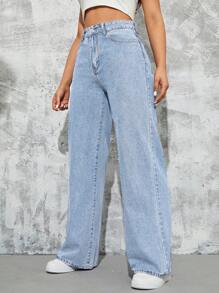 SHEIN ICON High Waist Wide Leg Jeans - Light Wash - View 4