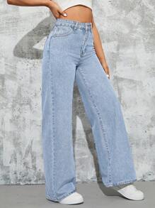 SHEIN ICON High Waist Wide Leg Jeans - Light Wash - View 6