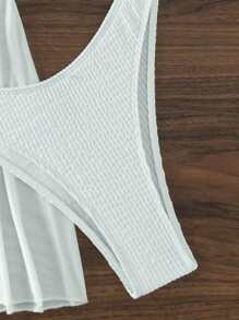 素色掛脖三角杯比基尼泳裝帶沙灘短褲 - 白色 - 查看 5