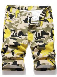 男士迷彩印花牛仔短褲 - 彩色 - 查看 1