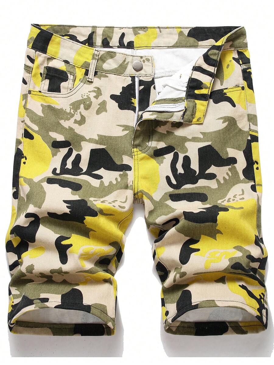 男士迷彩印花牛仔短褲 - 彩色 - 查看 1