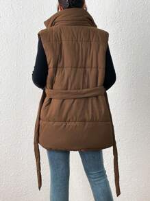SHEIN Privé Áo vest có dây kéo khóa, áo khoác có đệm, quần áo mùa đông - Cà phê nâu - Xem 2