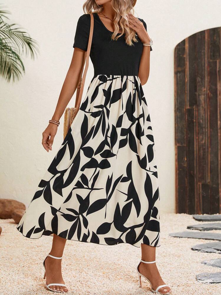 SHEIN LUNE Vestido con estampado de dibujo de cuello redondo - Multicolor - Añade 1