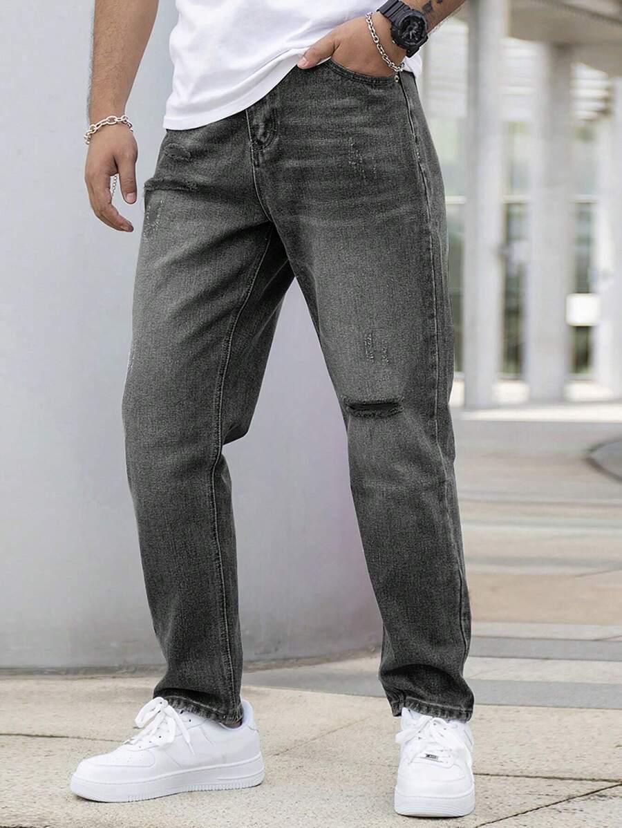 Homme Jean Déchiré Unicolore - Gris - Voir 1