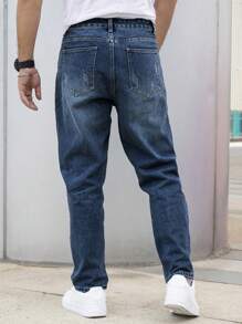 Men Ripped Straight Leg Jeans