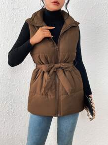 SHEIN Privé Áo vest có dây kéo khóa, áo khoác có đệm, quần áo mùa đông - Cà phê nâu - Xem 4