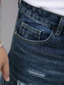 Men Ripped Straight Leg Jeans