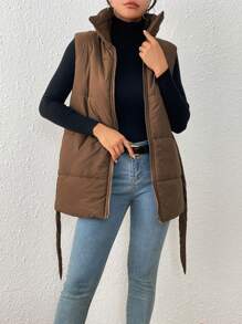 SHEIN Privé Áo vest có dây kéo khóa, áo khoác có đệm, quần áo mùa đông - Cà phê nâu - Xem 6