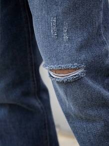 Men Ripped Straight Leg Jeans