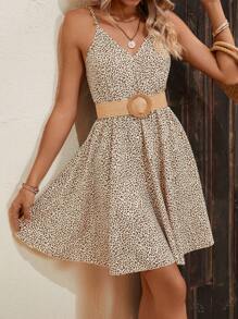 Breezaya Allover Print Cami Dress Without Belt - Khaki - View 6