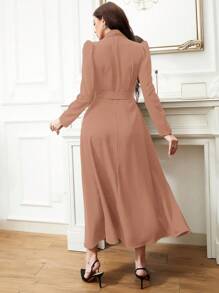 Modelyn Solid Surplice Neck Belted Dress Long Evening Dresses - Dusty Pink - View 2
