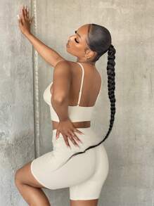 SHEIN SXY Chất rắn Cami ngọn & Quần short đi xe - Màu be - Xem 2