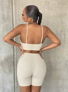 SHEIN SXY Chất rắn Cami ngọn & Quần short đi xe - Màu be - Xem 4