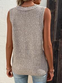 SHEIN VCAY Xoắn Dan Áo len vest - Màu Khaki - Xem 2