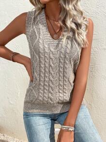 SHEIN VCAY Xoắn Dan Áo len vest - Màu Khaki - Xem 6
