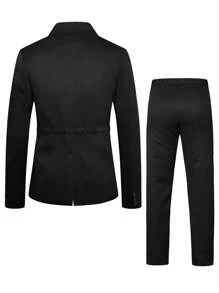 Manfinity Mode Men 1pc Single Button Blazer & 1pc Suit Pants - Black - View 2