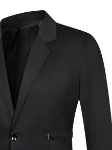 Manfinity Mode Men 1pc Single Button Blazer & 1pc Suit Pants - Black - View 3