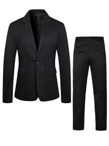 Manfinity Mode Men 1pc Single Button Blazer & 1pc Suit Pants - Black - View 5
