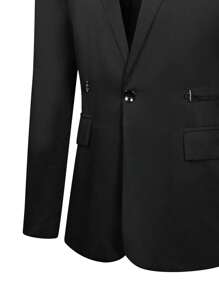 Manfinity Mode Men 1pc Single Button Blazer & 1pc Suit Pants - Black - View 6